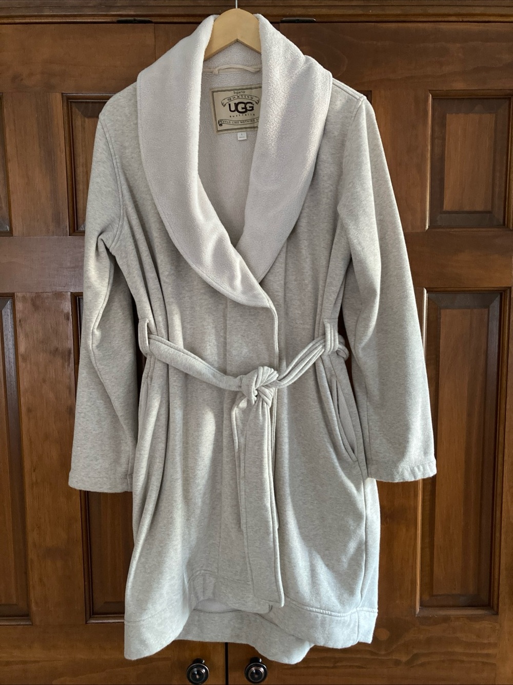 UGG Women's beige cotton fleece lined Plush Shawl-Collar Robe women’s large